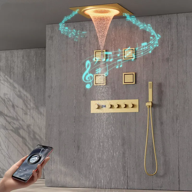 Spa & Wellness Hotel Diamond Ustroń - スマートLEDシャワーセット 浴室音楽内蔵レインフォールシステム ブラックマット 壁掛け式 高級スパ ホームホテル装飾ギフト