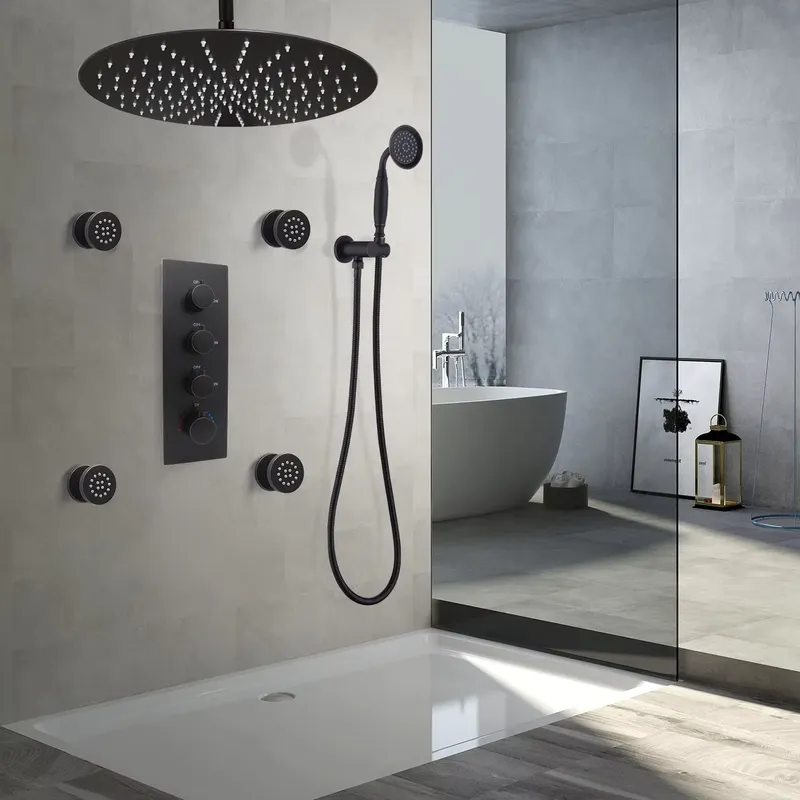 Spa & Wellness Hotel Diamond Ustroń - 4ピースマットブラックセラミック製流量調整可能真鍮シャワーボディジェットスパソフトコンテンポラリーデザインウォールスプレーヤーセット（ホテル用）